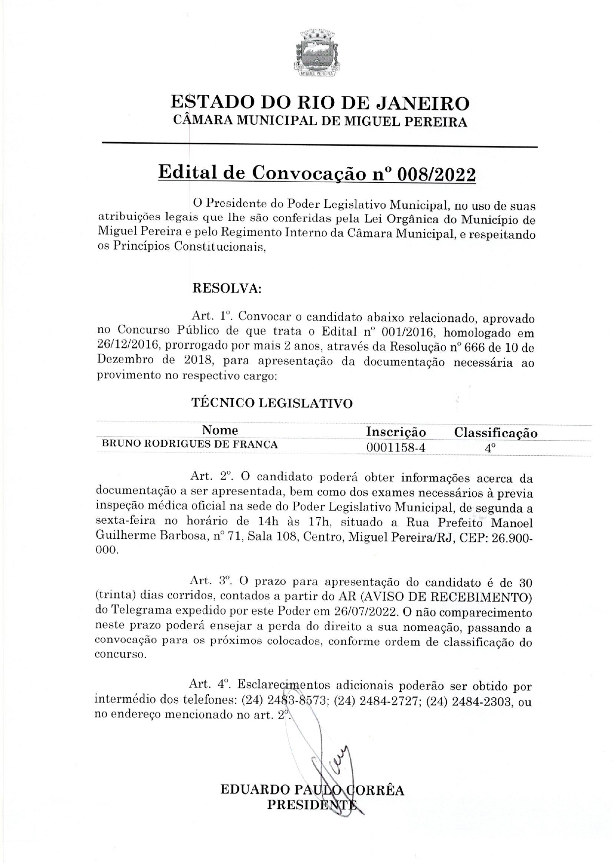 Edital de Convocação nº 008/2022 - Técnico Legislativo